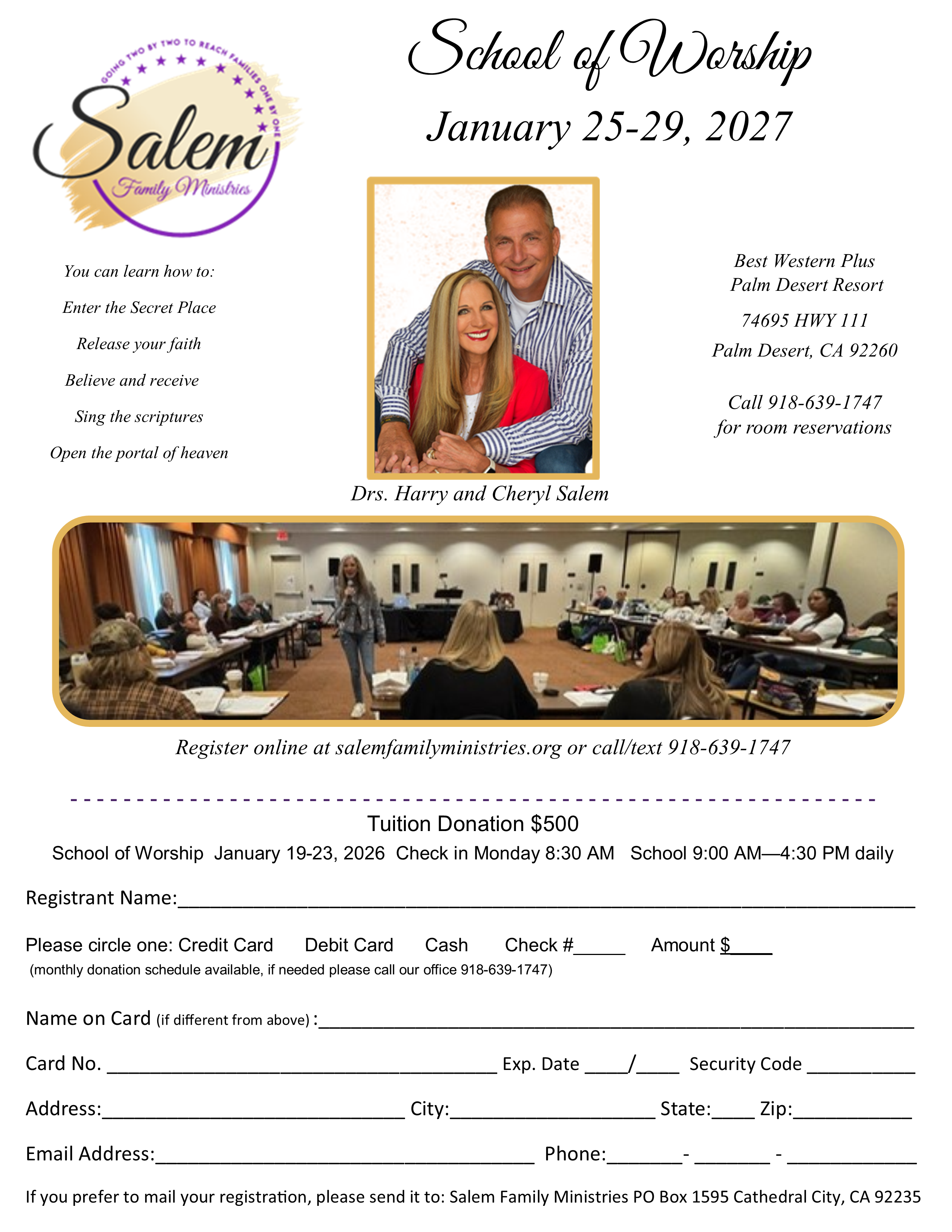 SALEM FAMILY MINISTRIES 5 DAY SCHOOL OF WORSHIP PALM DESERT, CA